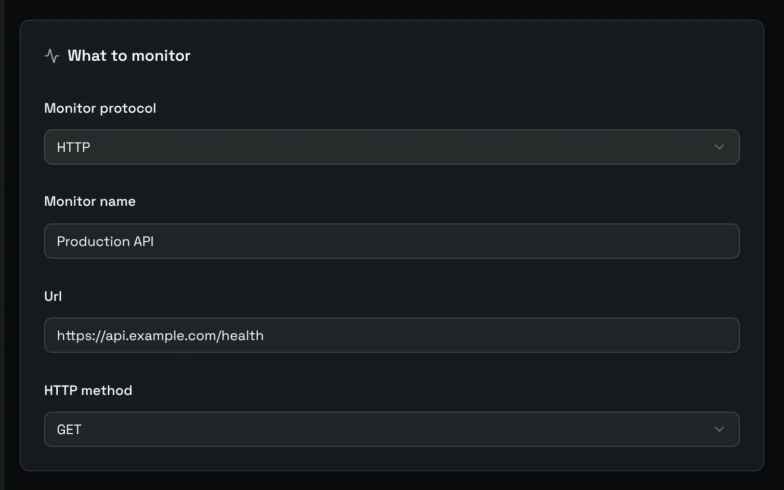 The What to monitor card of an HTTP monitor