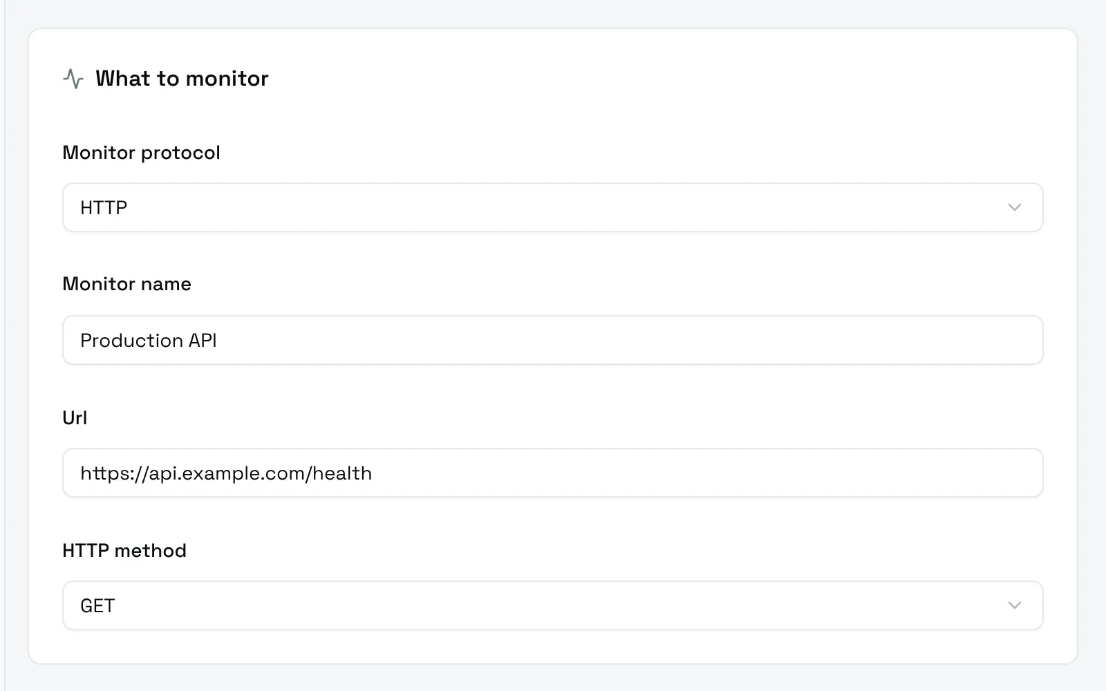 The What to monitor card of an HTTP monitor