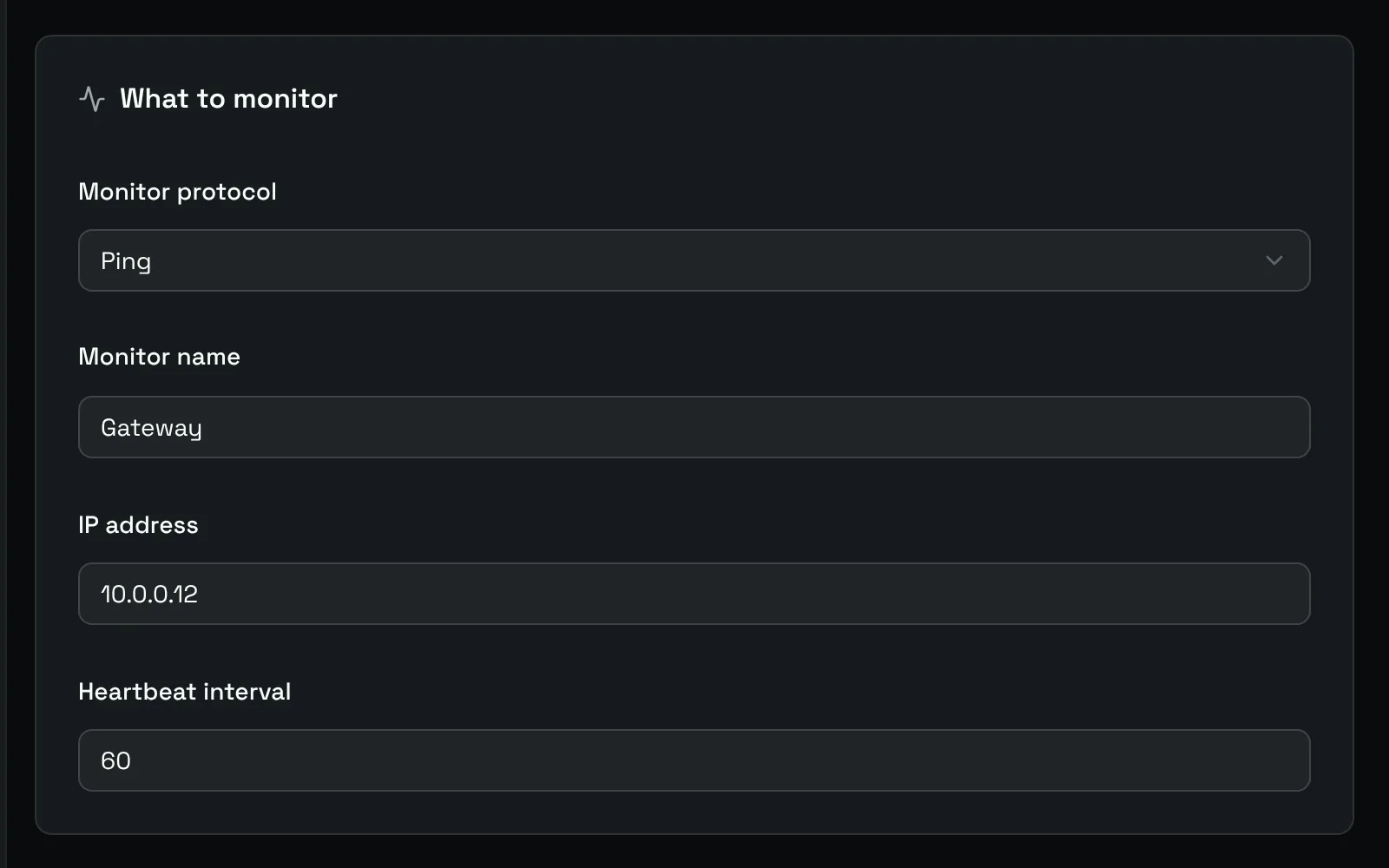 The What to monitor card of a Ping monitor
