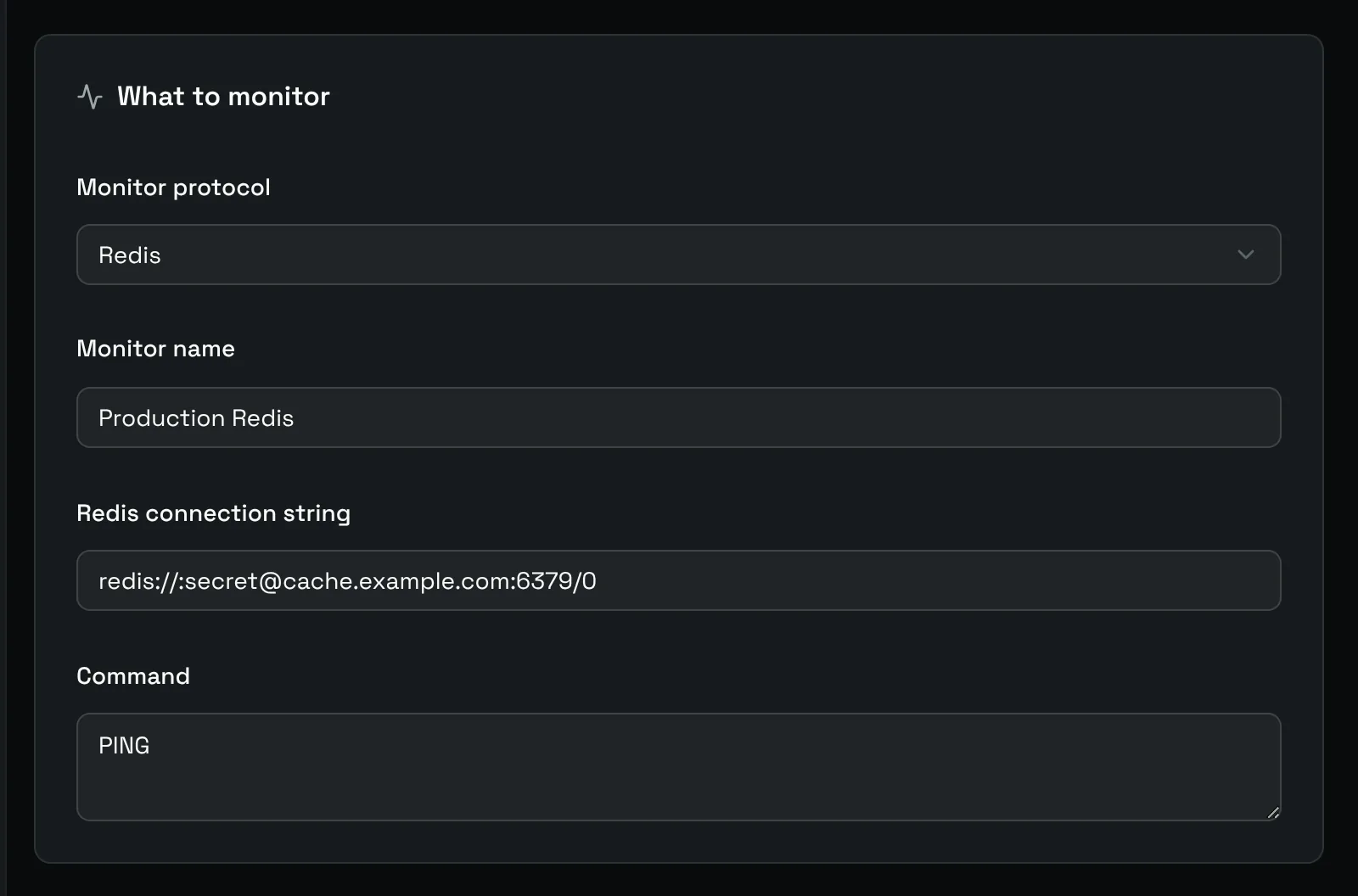 The What to monitor card of a Redis monitor