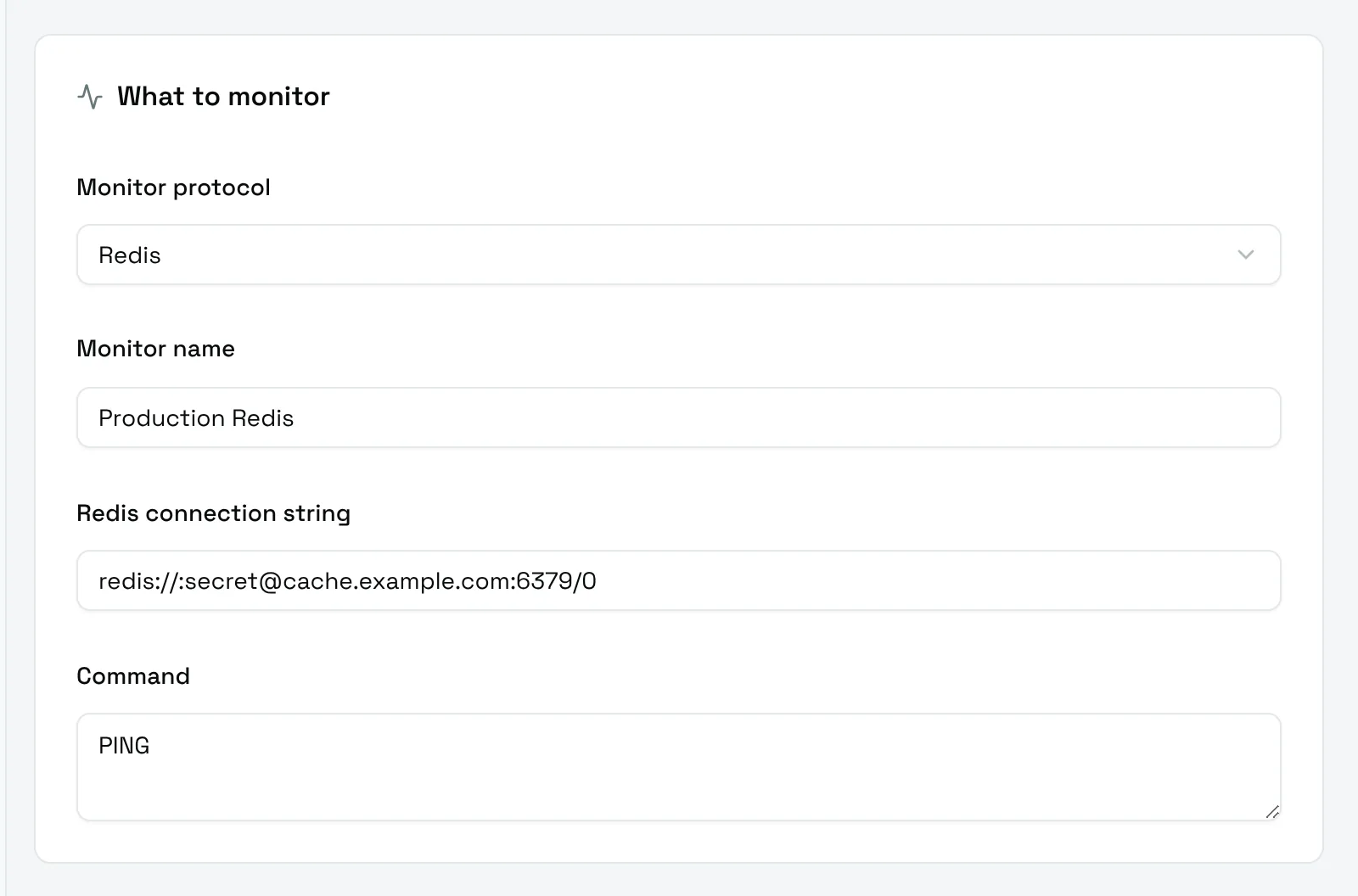 The What to monitor card of a Redis monitor